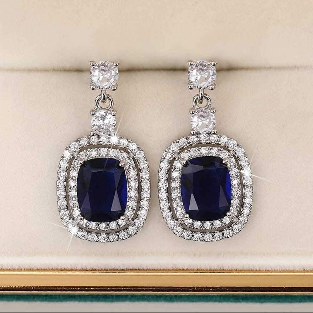 Freya | Oval Sapphire Paved Zirconia Earrings