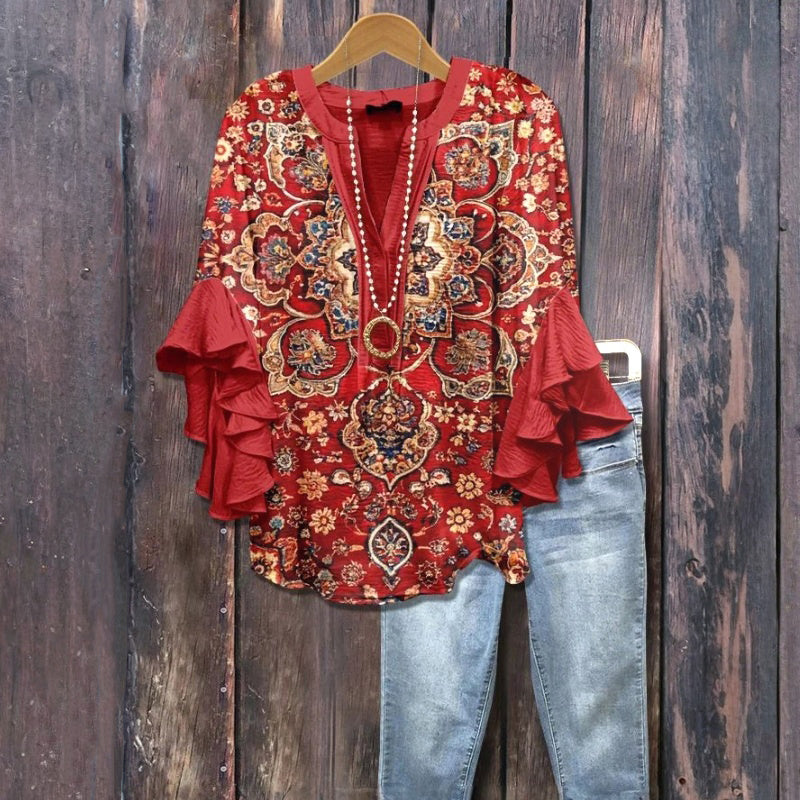 Sage | Vintage Blouse with Floral Print