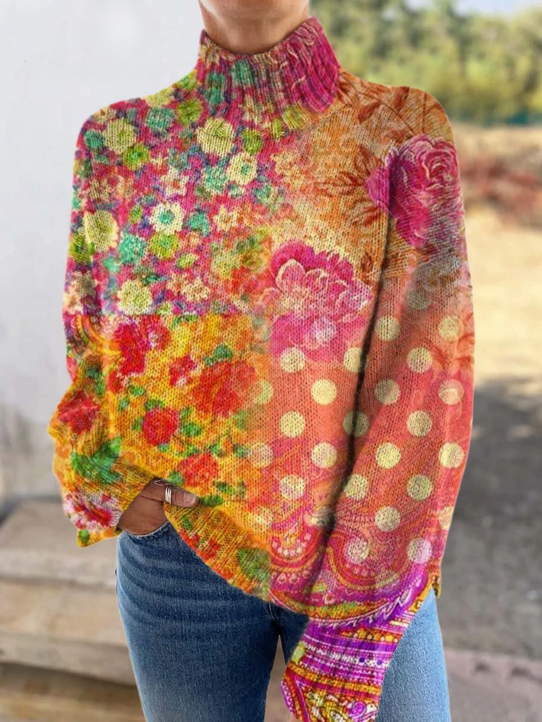 Sigrid | Floral Polka Dot Knitted Sweater