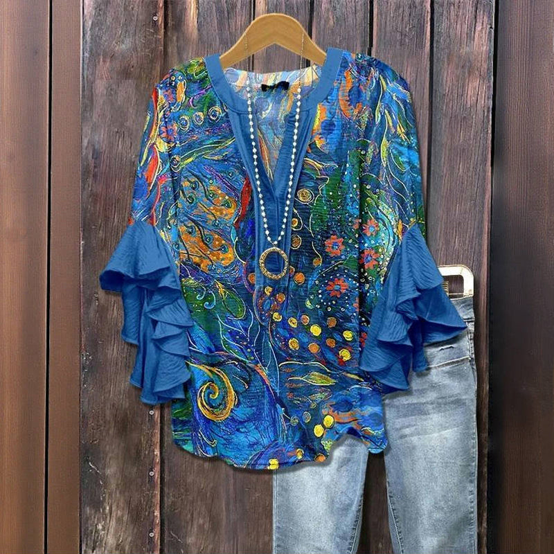 Violet | Vintage Blouse with Abstract Print