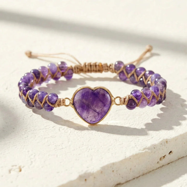 Wren | Woven Amethyst Heart Bracelet