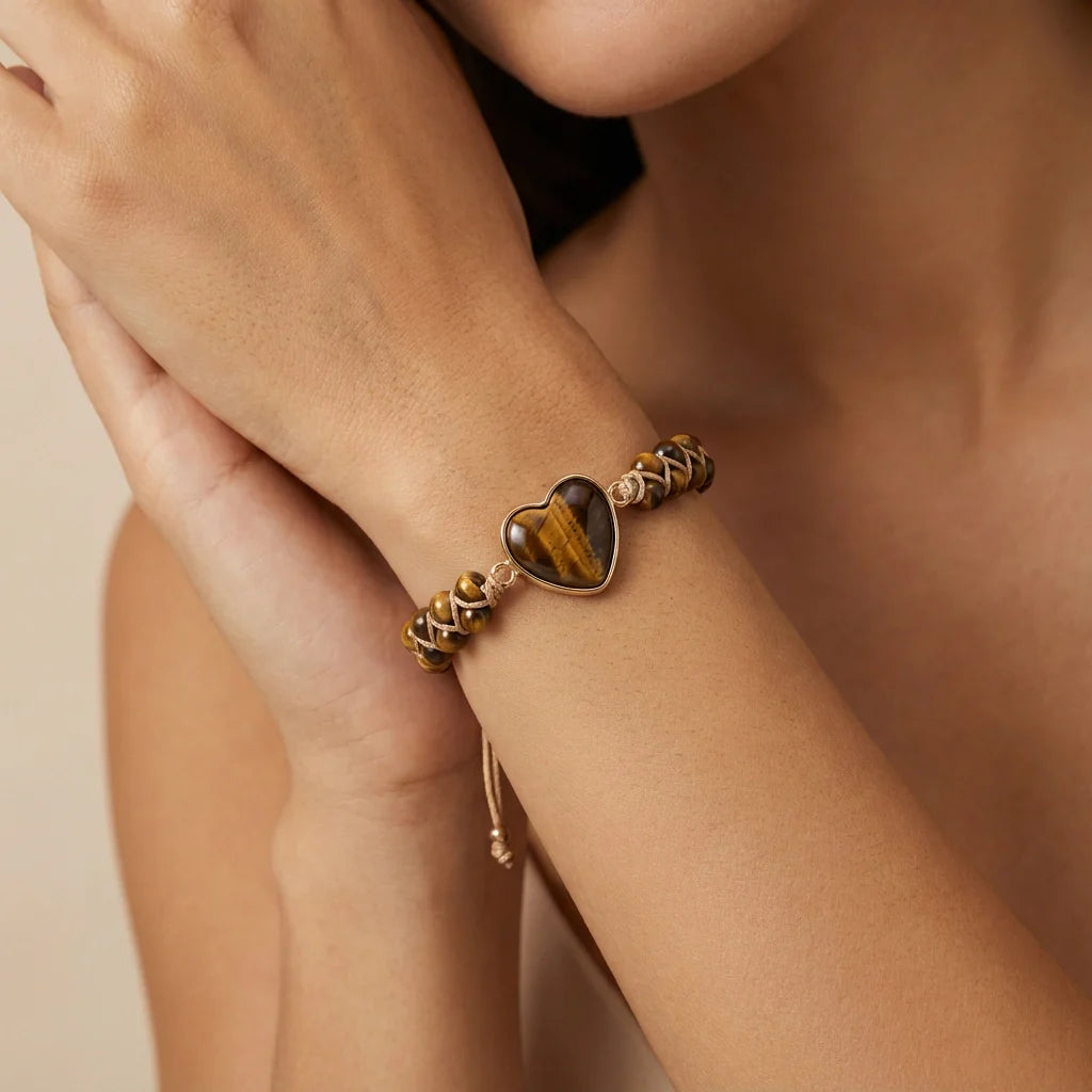Mia | Woven Tiger's Eye Heart Bracelet