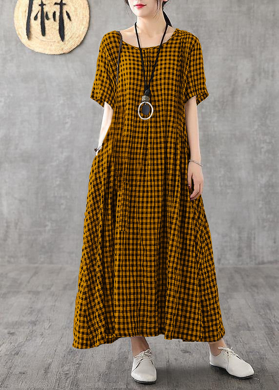 Black Checkered Patchwork Linen Dress