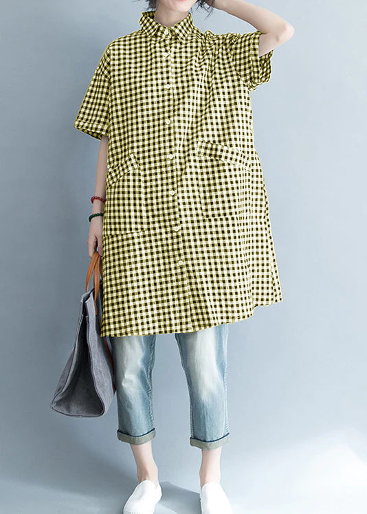 Black White Checkered Oversized Linen Shirt