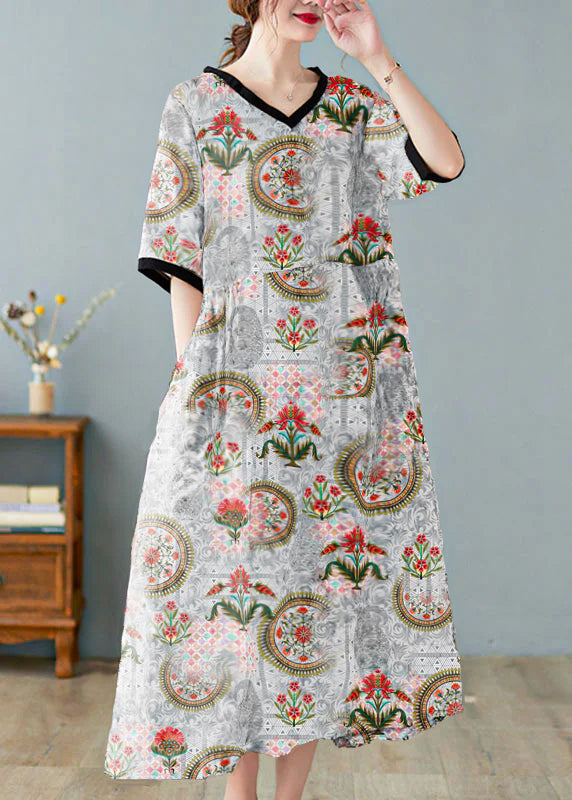 Khaki V-Neck Linen Summer Dress