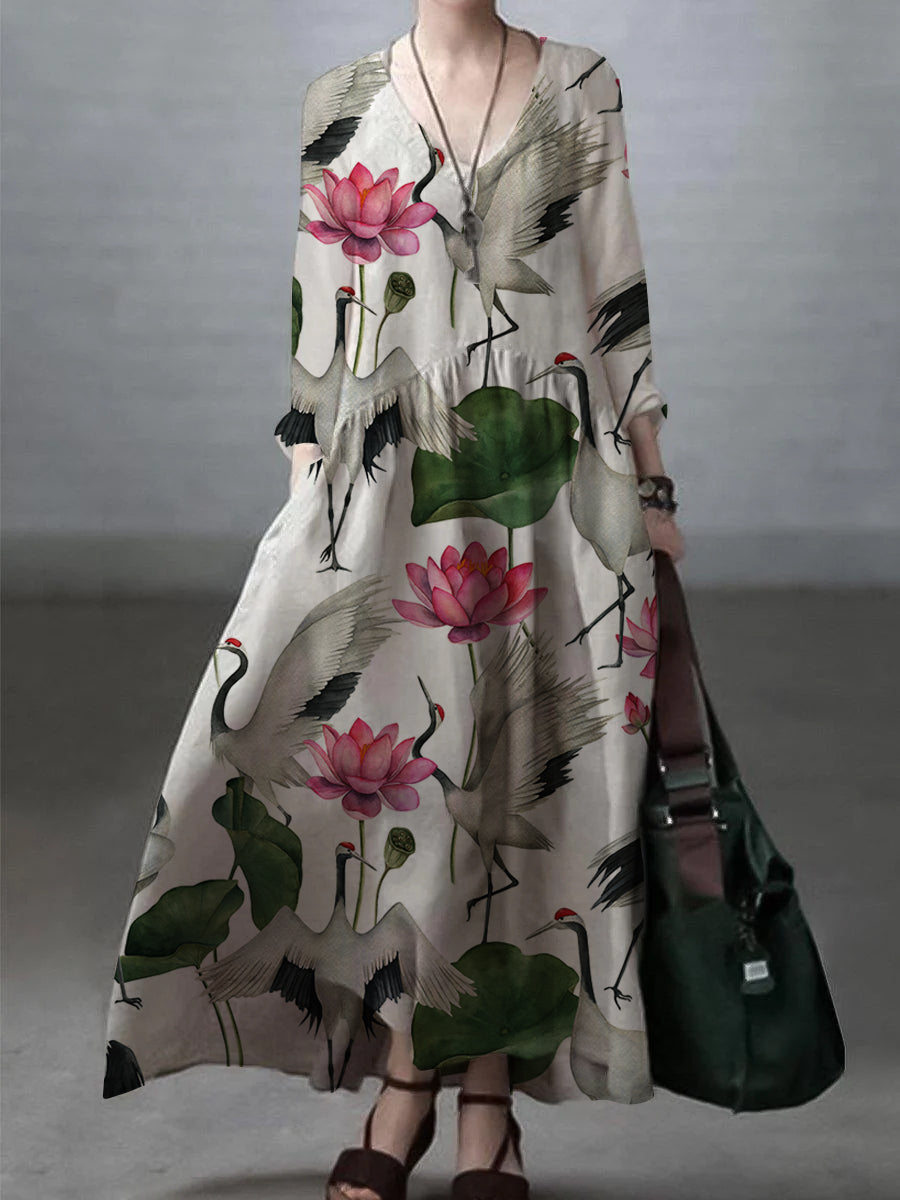 Casual Cotton Linen V-Neck Dress