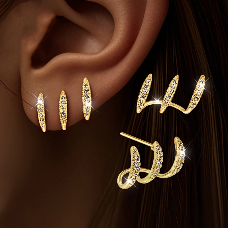 Nora | Elegant Earrings with Three Claws of Rhinestones