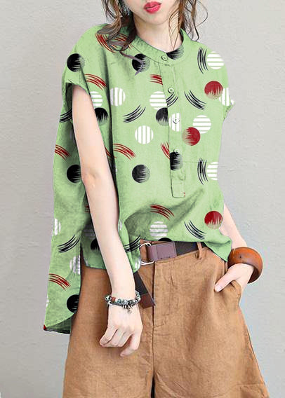 Grey Green Low-High Linen Blouse