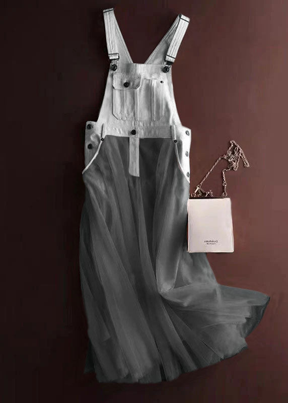 White Tulle Patchwork Denim Dress
