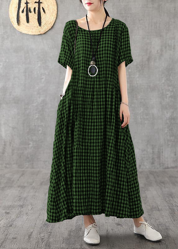 Black Checkered Patchwork Linen Dress