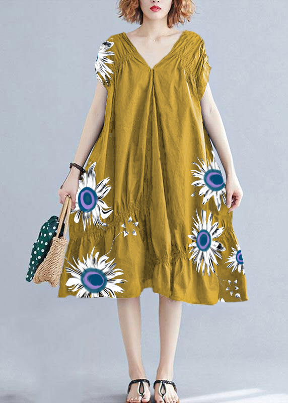 Black V-Neck Cinched Cotton Dress