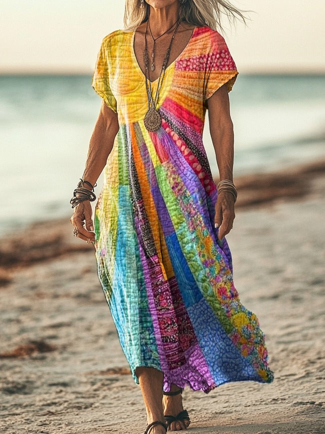 Nery | V-Neck Color Stripe Dress