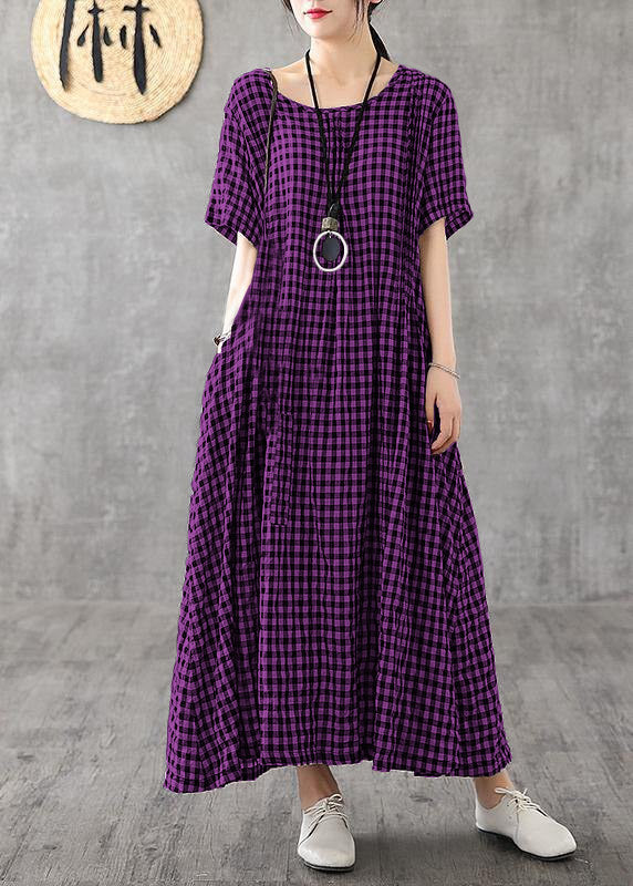 Black Checkered Patchwork Linen Dress
