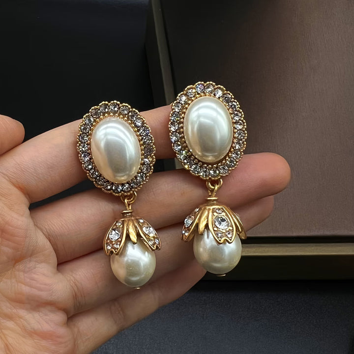 Beatrix | Vintage Pearl Frame Drop Earrings