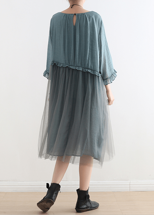 Tea Green Tulle Patchwork Maxi Dress
