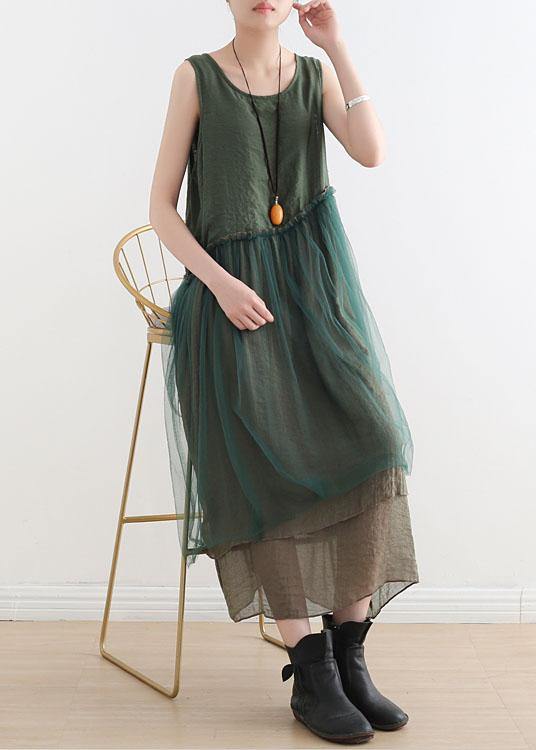Green Patchwork Cotton Summer Dress
