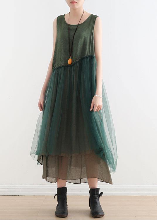 Green Patchwork Cotton Summer Dress