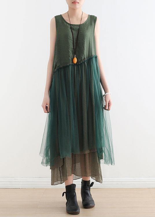 Green Patchwork Cotton Summer Dress