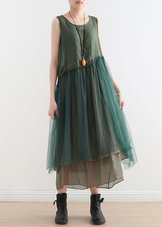 Green Patchwork Cotton Summer Dress