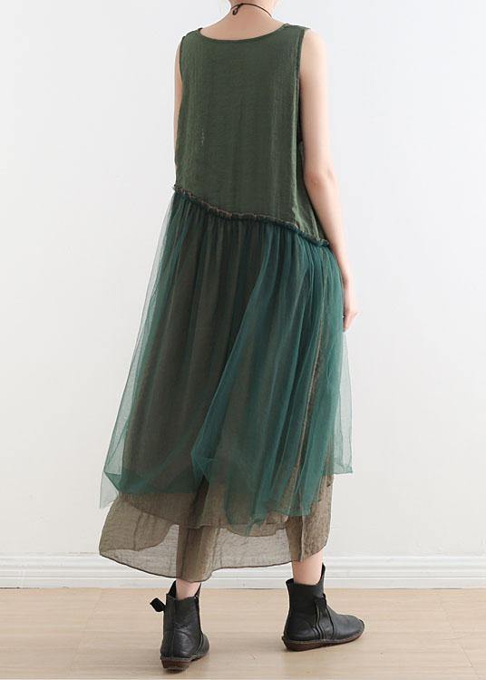 Green Patchwork Cotton Summer Dress