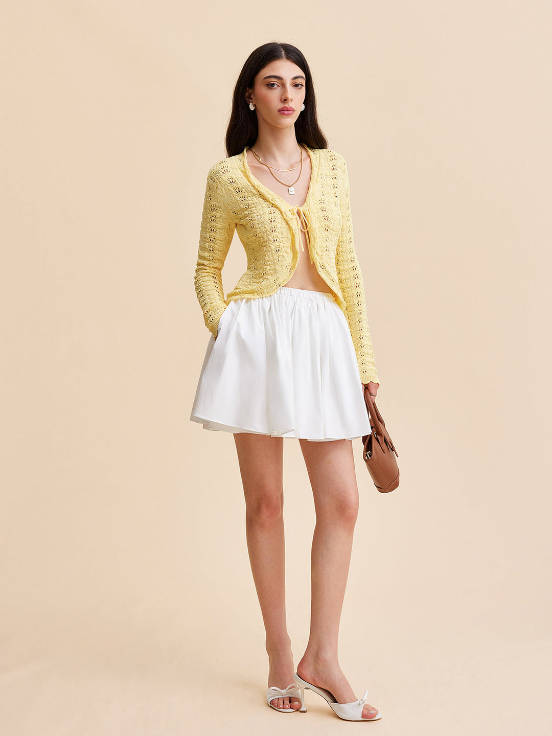 Tie-Front Crochet Knit Cardigan