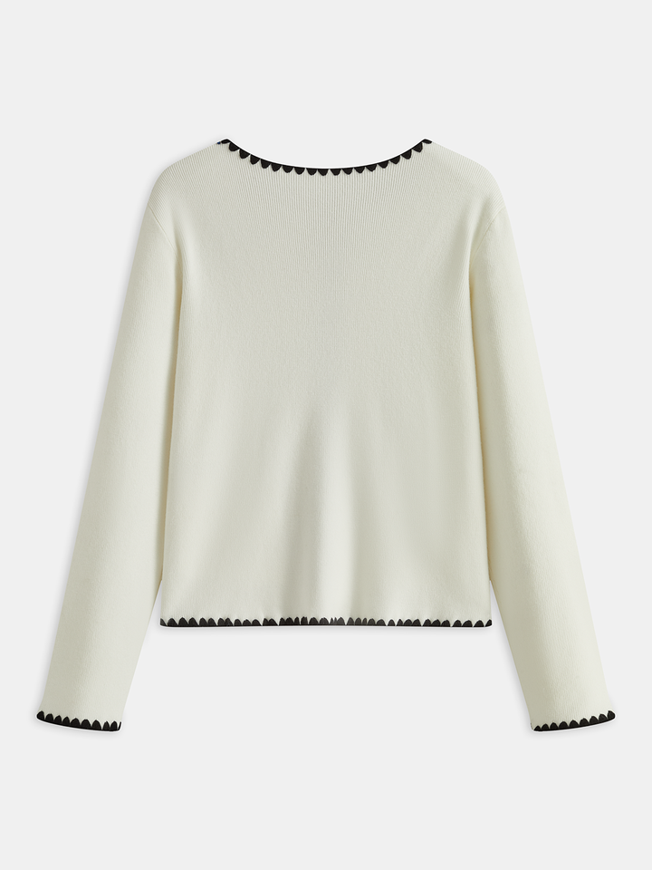 Contrast Scalloped Trim Knit Cardigan