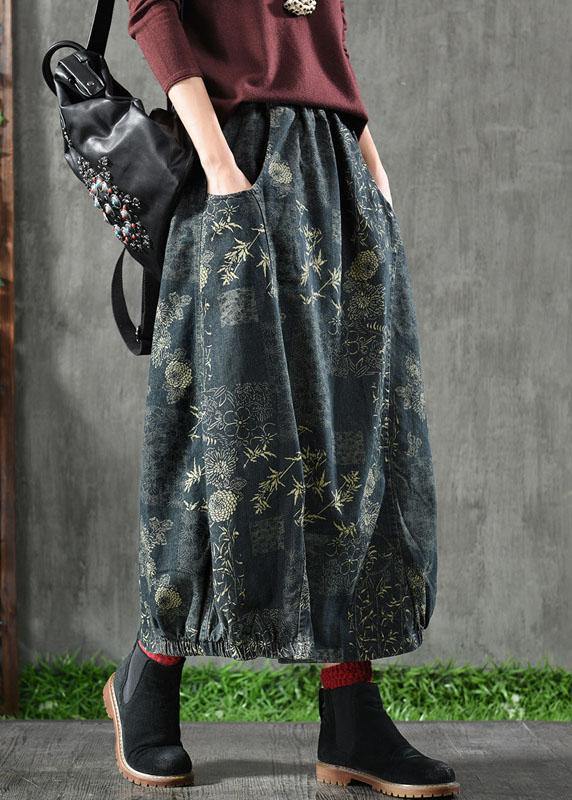 Beautiful Denim Skirts with Elastic Waist Pockets and Floral Print