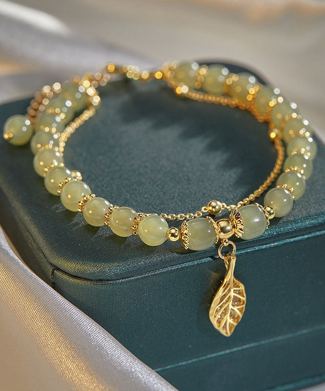 Green 18K Gold Jade Leaf Bracelet