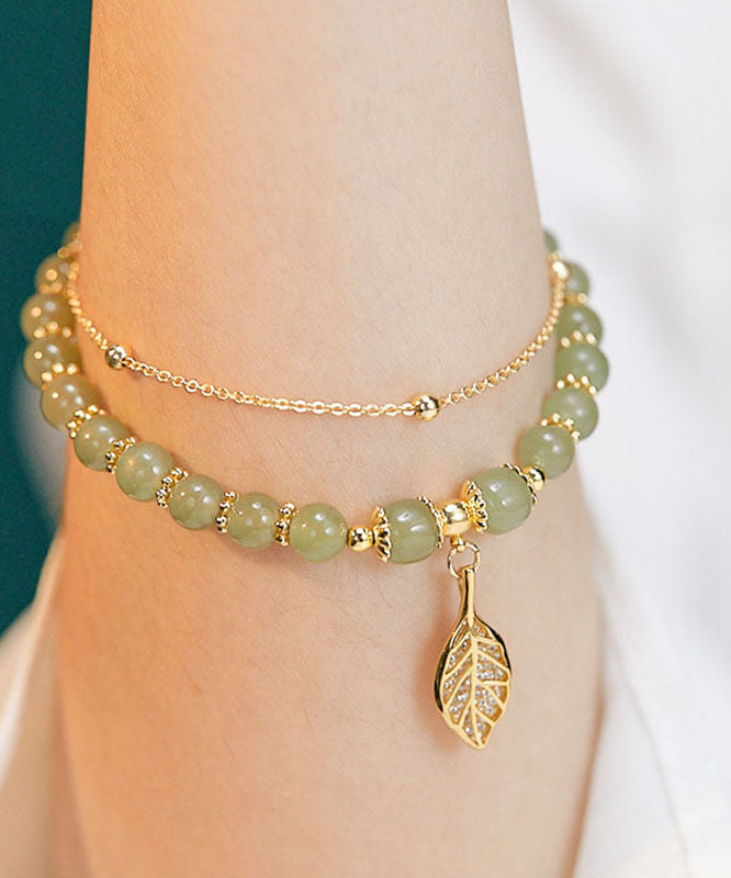 Green 18K Gold Jade Leaf Bracelet