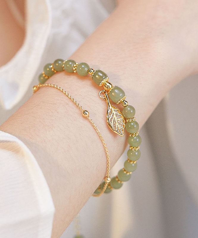 Green 18K Gold Jade Leaf Bracelet