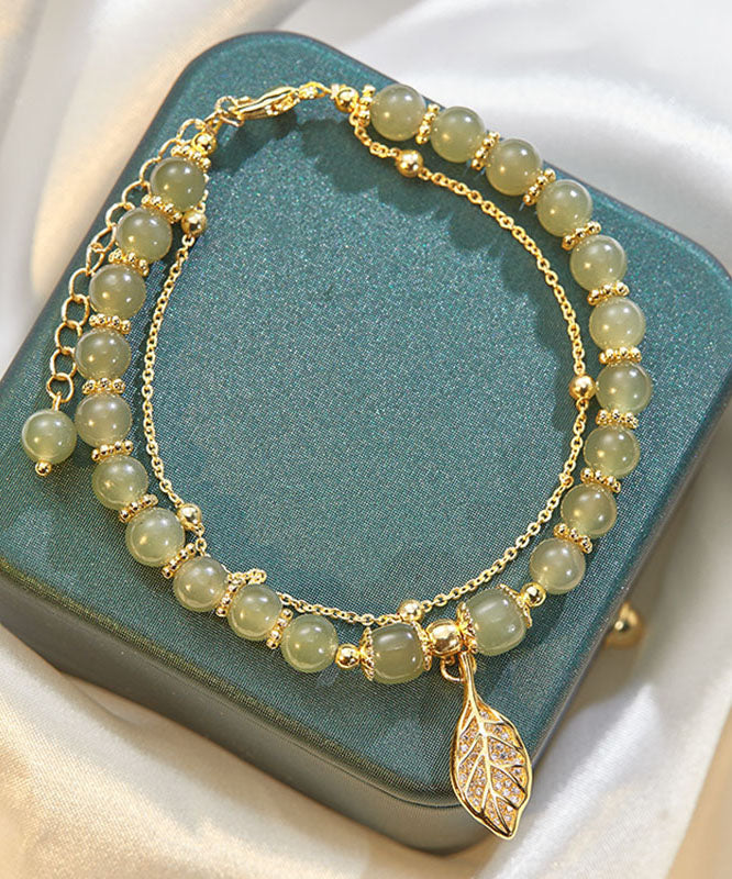 Green 18K Gold Jade Leaf Bracelet