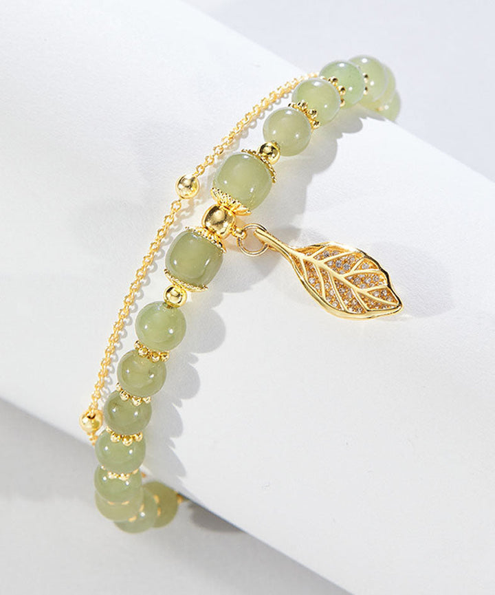 Green 18K Gold Jade Leaf Bracelet