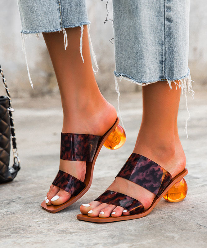 Leopard Print Peep Toe Chunky Sandals