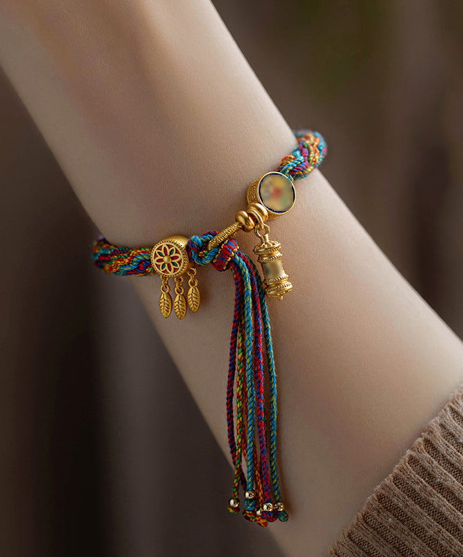 Rainbow Alloy Floral Tassel Bracelet