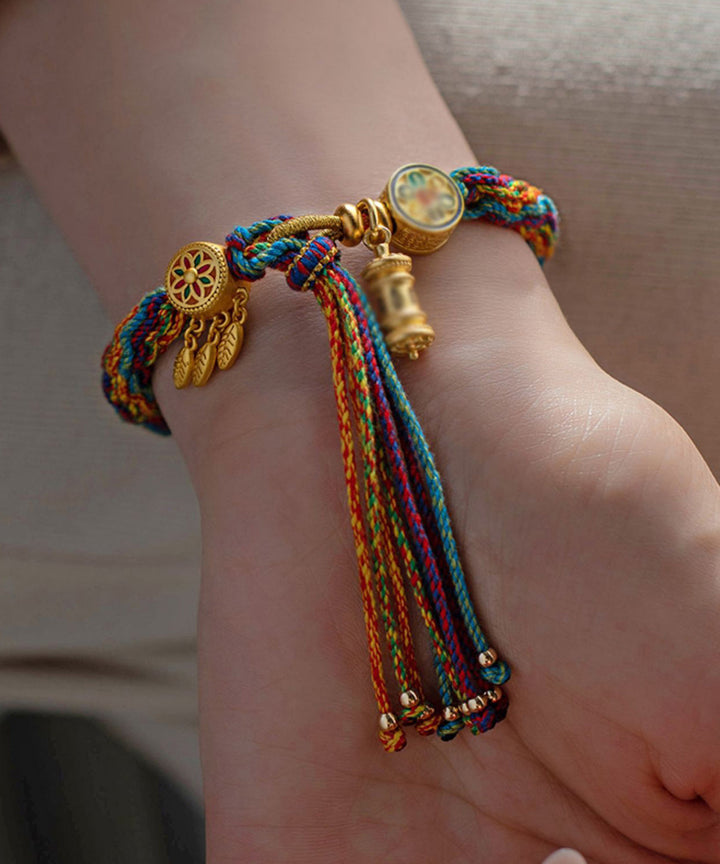 Rainbow Alloy Floral Tassel Bracelet