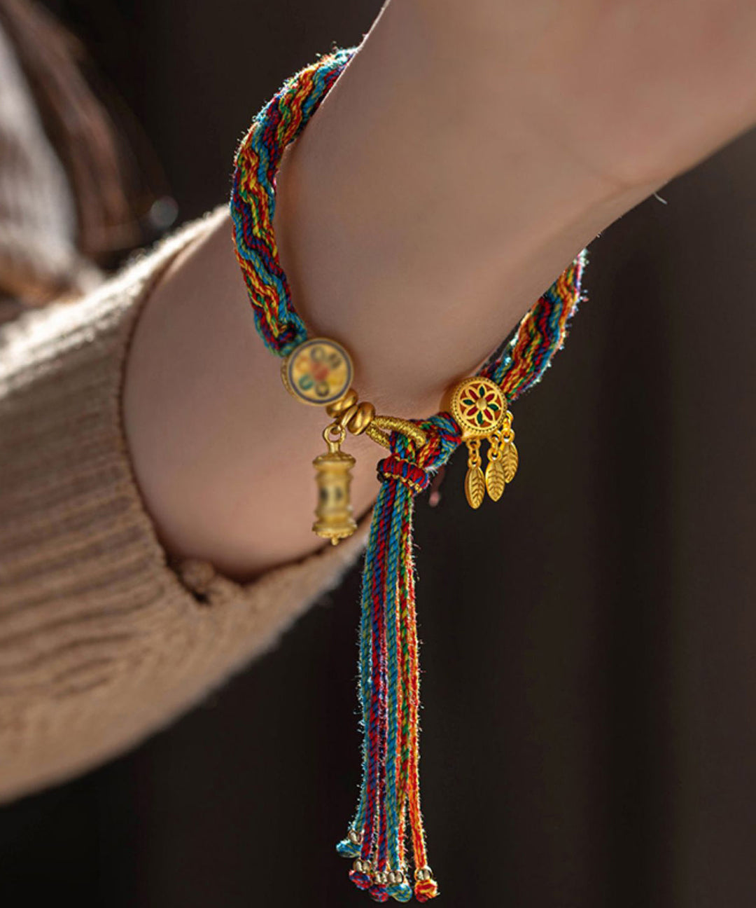 Rainbow Alloy Floral Tassel Bracelet