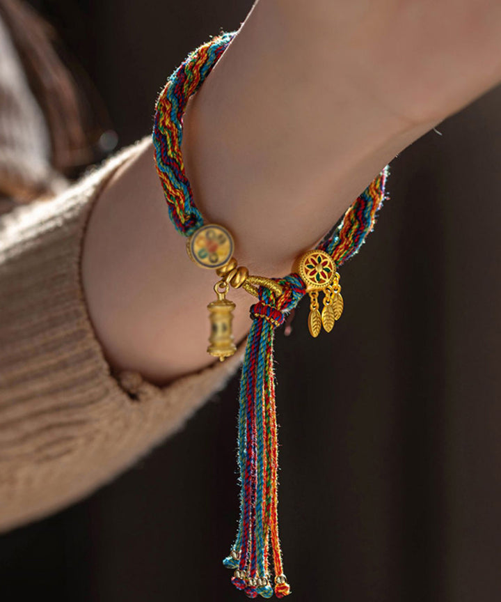 Rainbow Alloy Floral Tassel Bracelet