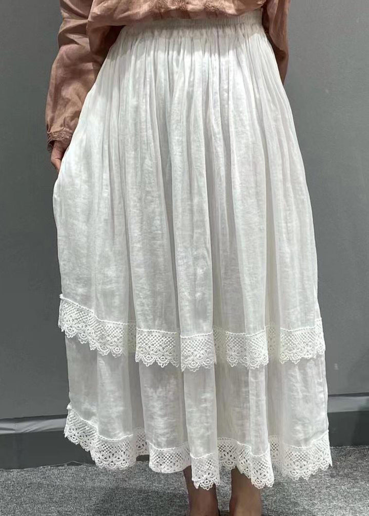 Red Lace Patchwork Linen Pleated Skirt