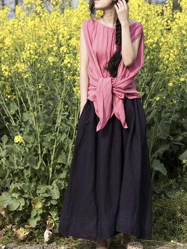Black Plus Size Linen Pocket Skirt