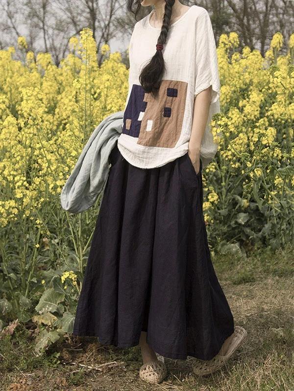 Black Plus Size Linen Pocket Skirt