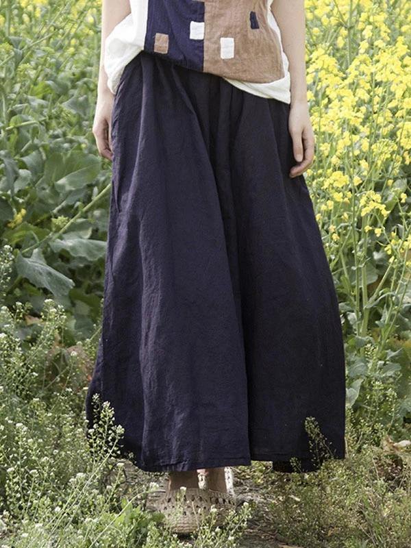 Black Plus Size Linen Pocket Skirt