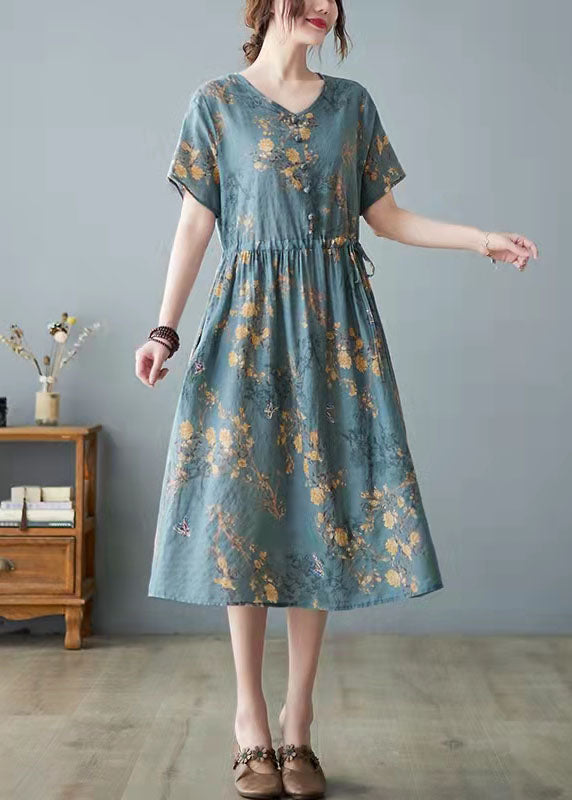Orange O-Neck Pocket Print Dress