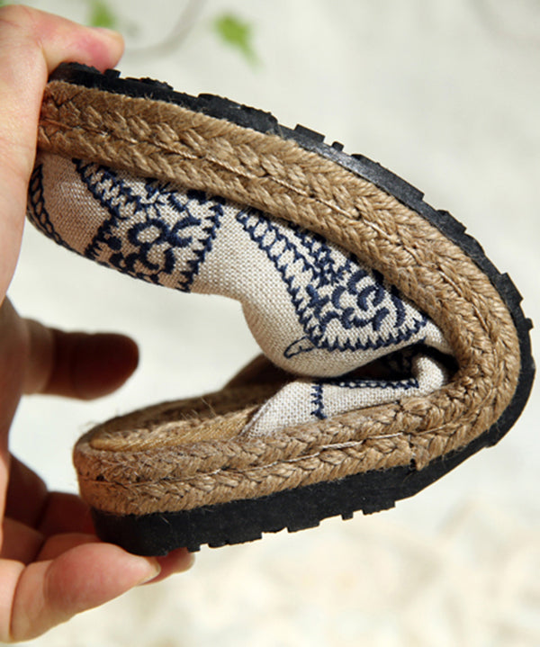 Beige Embroidered Cotton Slide Sandals