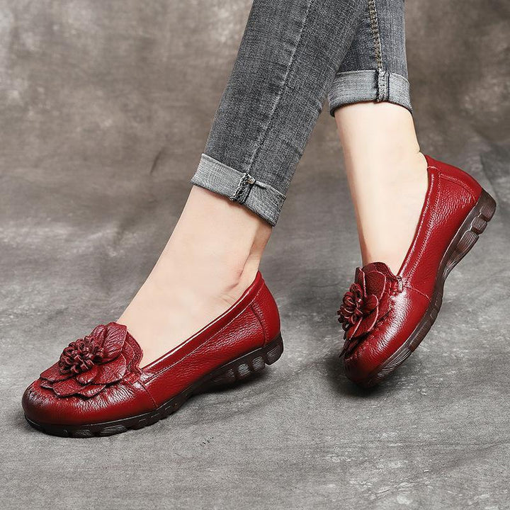 Black Leather Bow Handmade Flat Shoes