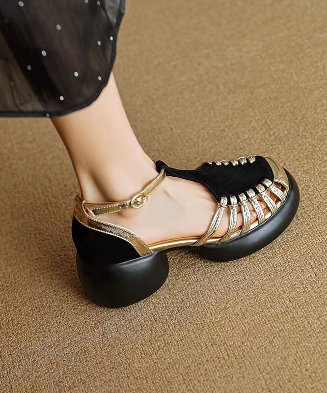 Black Suede Hollow Chunky Sandals