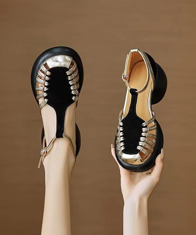 Black Suede Hollow Chunky Sandals