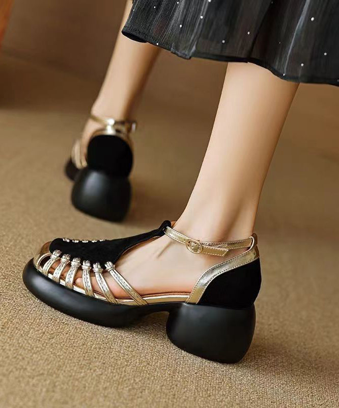 Black Suede Hollow Chunky Sandals