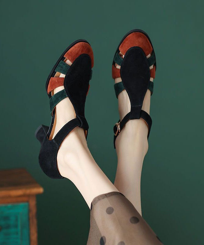 Black Suede Chunky Buckle Strap Sandals