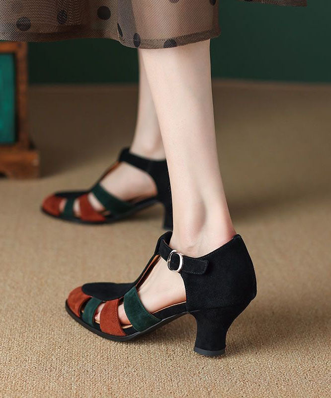 Black Suede Chunky Buckle Strap Sandals