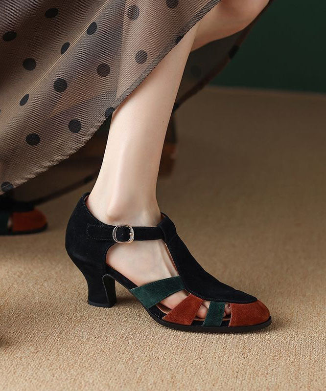 Black Suede Chunky Buckle Strap Sandals